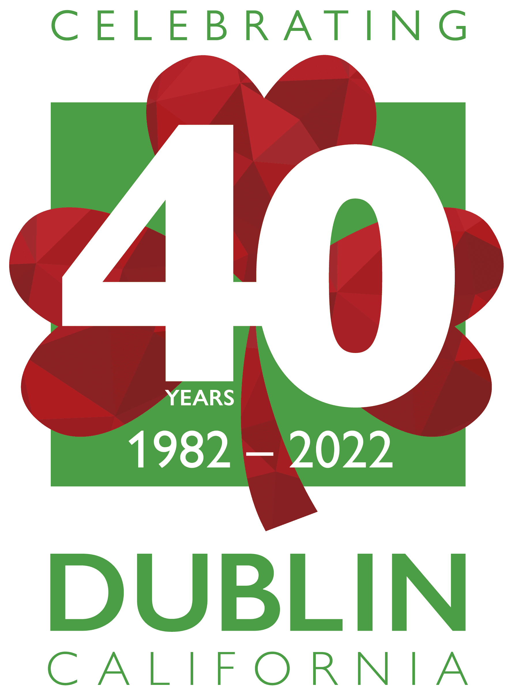 Dublin 40th Birthday Logo with a ruby red shamrock 