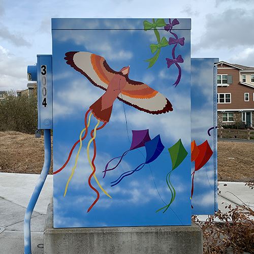 utility box art by Rhonda Chase, Dublin Life Kites Culture