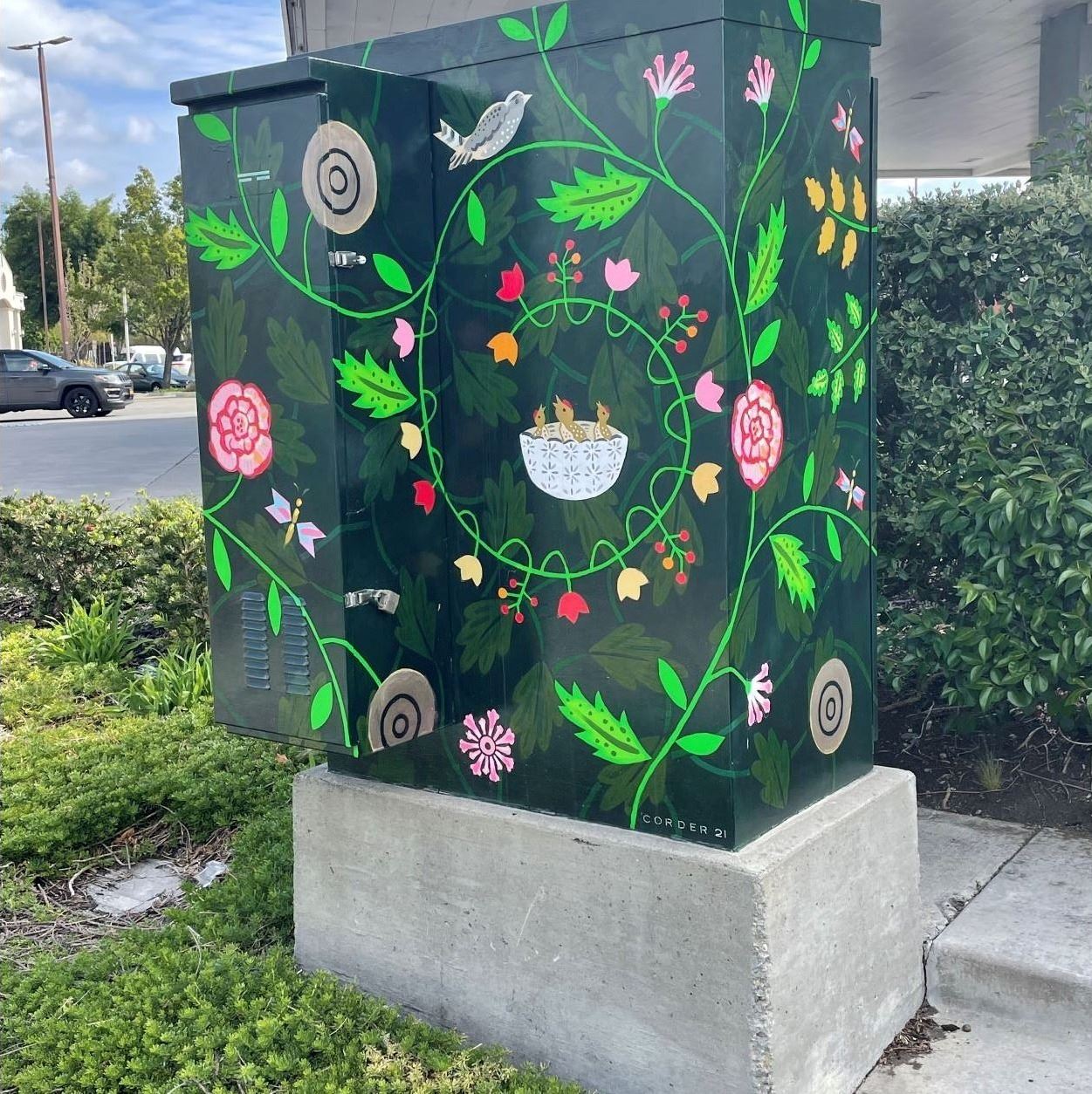 Birds in Nest and Small Flowers, by Rob Corter. 1